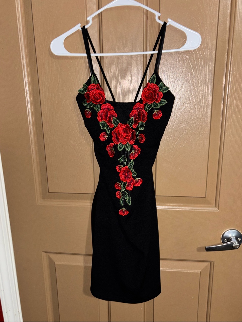 Windsor Black Mini Dress with Red Rose Embroidery